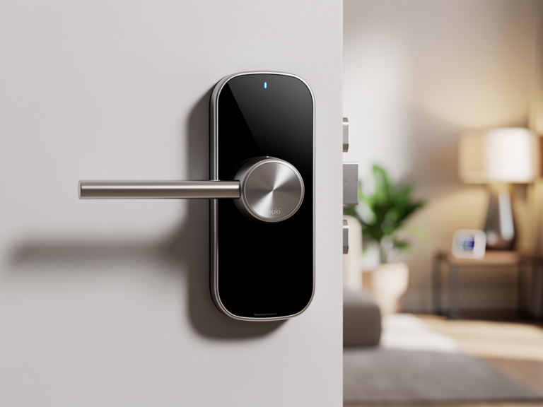 Nuki Smart Lock 4.0 am Haustürschloss für einfache smarte Zutrittskontrolle