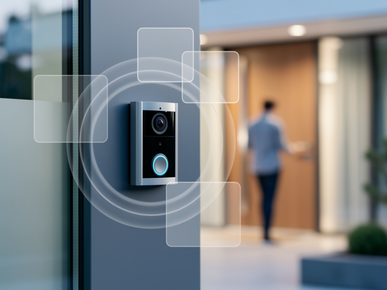 Ring Video Doorbell Pro 2 präsentiert auf Haustürmontage mit hochauflösender Kamera und Bewegungsalarm