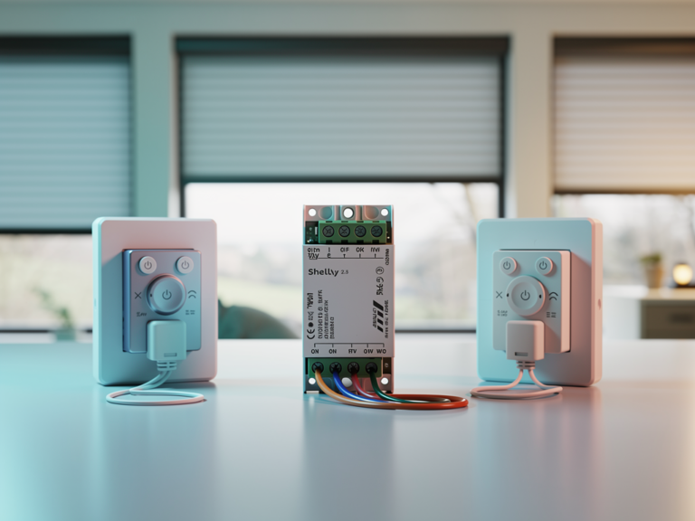 Shelly 2.5 Vergleich zeigt Rollladensteuerung mit Doppelkanal und WLAN-Anbindung