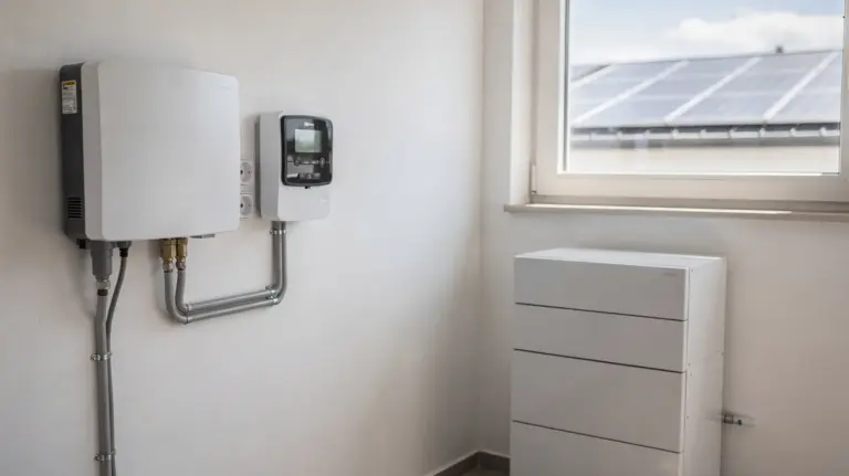 Photovoltaikanlage im Smart Home: Eigenverbrauch steuern Photovoltaikanlage auf einem Hausdach mit Wechselrichter und Batteriespeicher im Smart Home